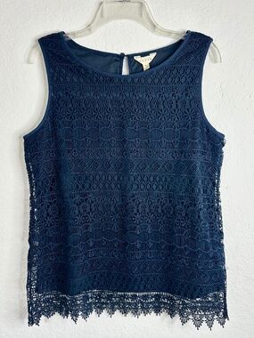 Adiva, Navy Blue Layered Lace Sleeveless Top, NWT Size: M